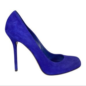 SERGIO ROSSI blue suede pumps shoes heels sz 37.5